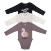 מארז 3 בגדי גוף מודפסים לבן-שחור-ורוד תינוקות בנות 6-24M