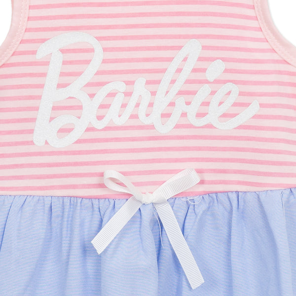 שמלה בשילוב אריג לוגו Barbie בנות