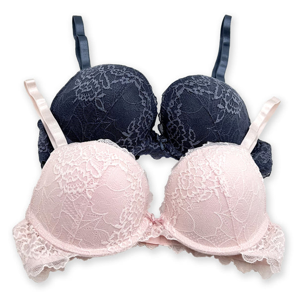 זוג חזיות תחרה עם פוש-אפ ברזלית ורוד-אפור נשים 75A-85C