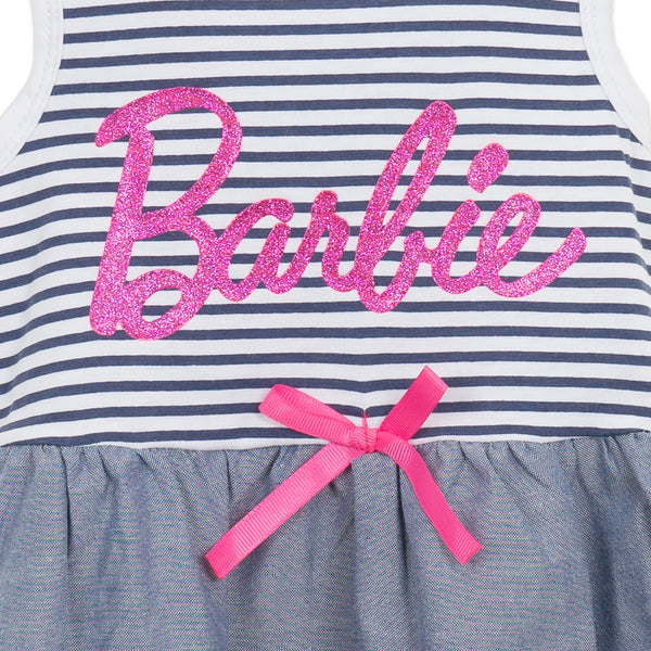 שמלה בשילוב אריג לוגו Barbie בנות