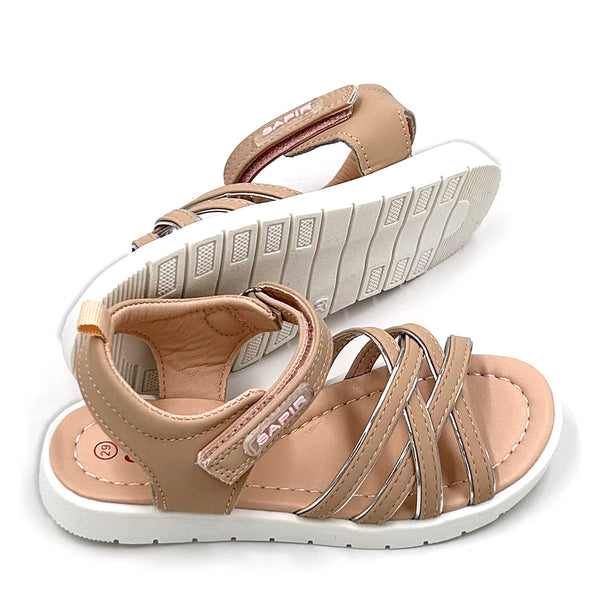 סנדלים עם רצועה קלועה פודרה וכסוף בנות