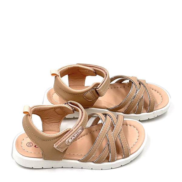 סנדלים עם רצועה קלועה פודרה וכסוף בנות