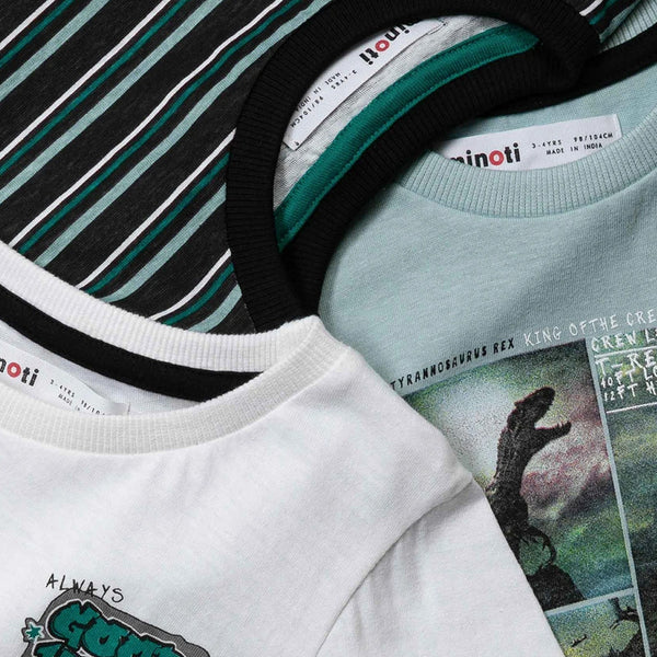 מארז 3 חולצות מינוטי מנטה-לבן-פסים בנים