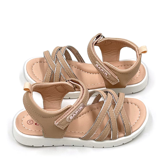 סנדלים עם רצועה קלועה פודרה וכסוף בנות