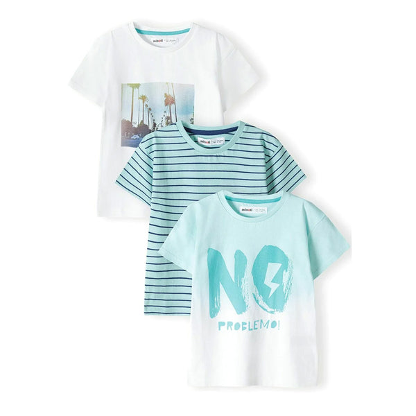 מארז 3 חולצות מינוטי מודפסות מנטה-לבן תינוקות בנים