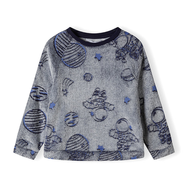 פיג'מת פרווה פליז אפורה אסטרונאוטים מינוטי תינוקות בנים