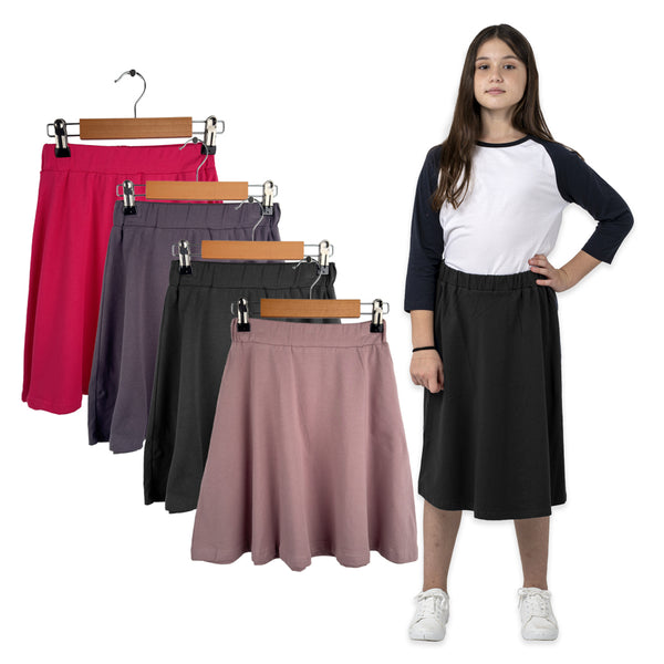 מארז 4 חצאיות ברך שחור-פוקסיה-ורוד-פלדה בנות 8-16