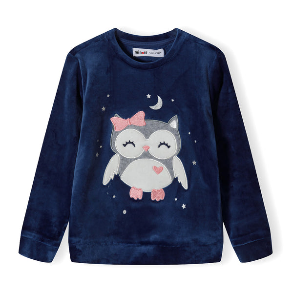 פיג'מה קטיפתית עם אפליקציית ינשוף מינוטי תינוקות בנות