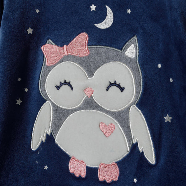 פיג'מה קטיפתית עם אפליקציית ינשוף מינוטי תינוקות בנות