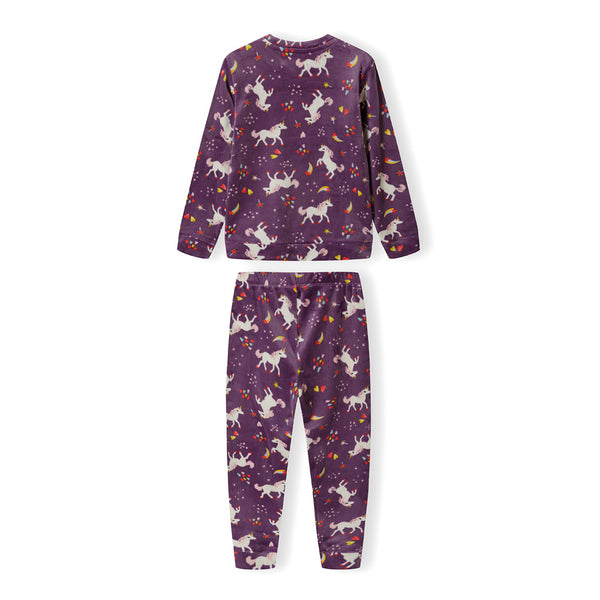 פיג'מה קטיפתית סגולה עם הדפס חד קרן תינוקות בנות