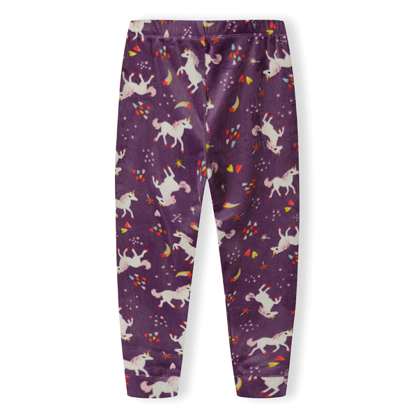 פיג'מה קטיפתית סגולה עם הדפס חד קרן תינוקות בנות