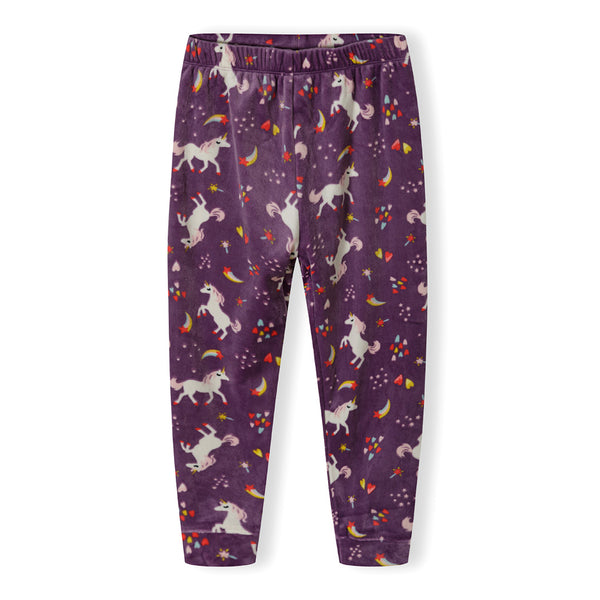 פיג'מה קטיפתית סגולה עם הדפס חד קרן תינוקות בנות