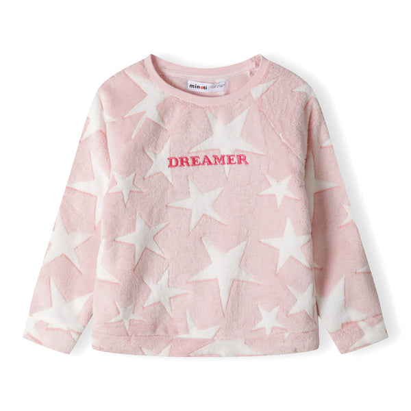 פיג'מה קטיפתית עם הדפס כוכבים ורקמה Dreamer תינוקות בנות