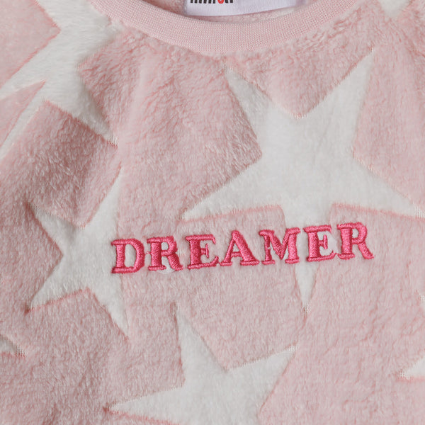 פיג'מה קטיפתית עם הדפס כוכבים ורקמה Dreamer תינוקות בנות