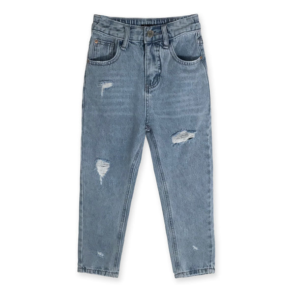 ג'ינס רחב גומי קרעים בנות