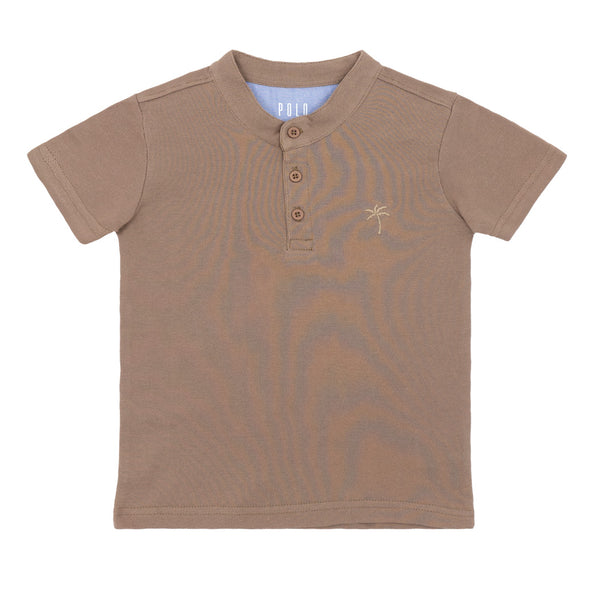 זוג חולצות פולו עם צווארון סיני חום-לבן תינוקות בנים