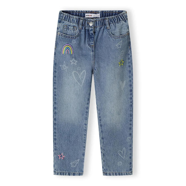 ג'ינס מינוטי עם חגורת גומי ורקמה