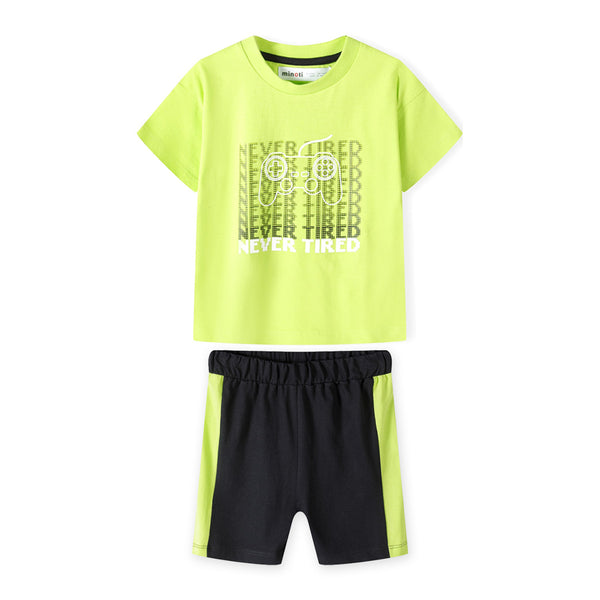 זוג חליפות מינוטי מודפסות ירוקה ולבנה בנים