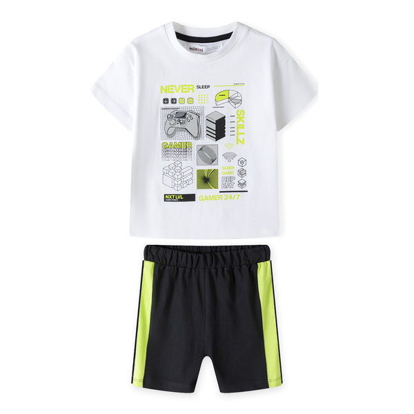 זוג חליפות מינוטי מודפסות ירוקה ולבנה בנים