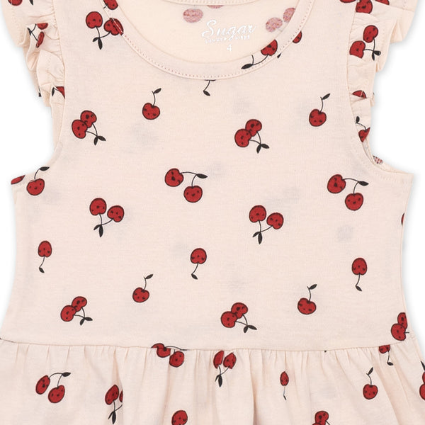 זוג שמלות בהדפסי דובדבנים בנות