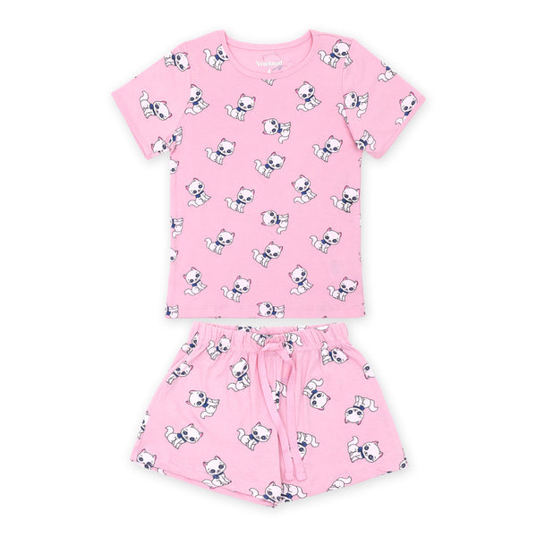 זוג פיג'מות חתולים ורודות בנות