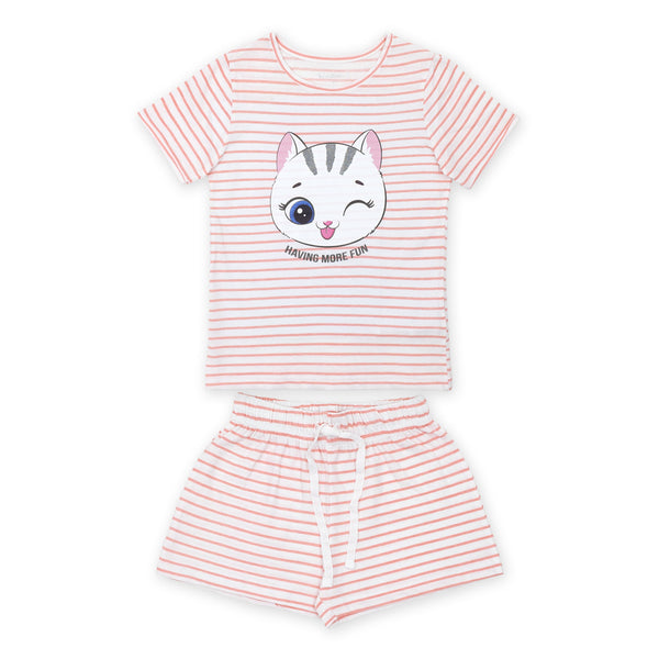 זוג פיג'מות חתולים ורודות בנות