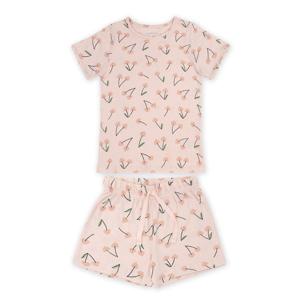 זוג פיג'מות עם הדפסי לבבות ודובדבנים בנות