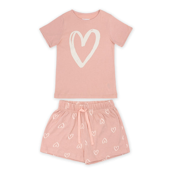 זוג פיג'מות עם הדפסי לבבות ודובדבנים בנות