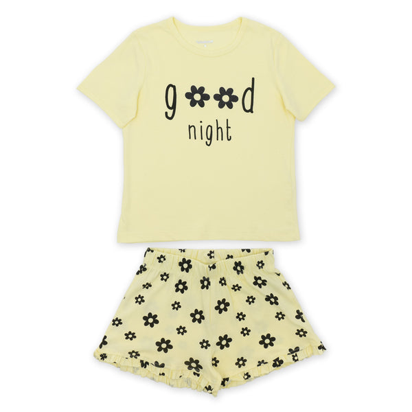 זוג פיג'מות פרחוניות צהוב-שחור בנות