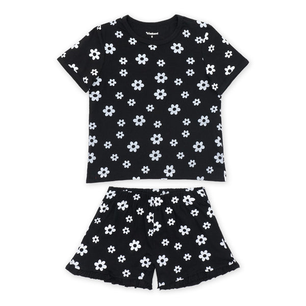 זוג פיג'מות פרחוניות צהוב-שחור בנות