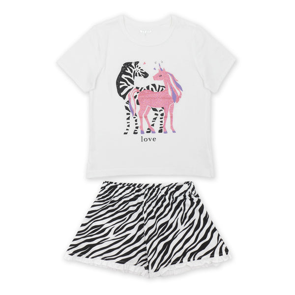 זוג פיג'מות חד קרן ורודה ולבנה בנות