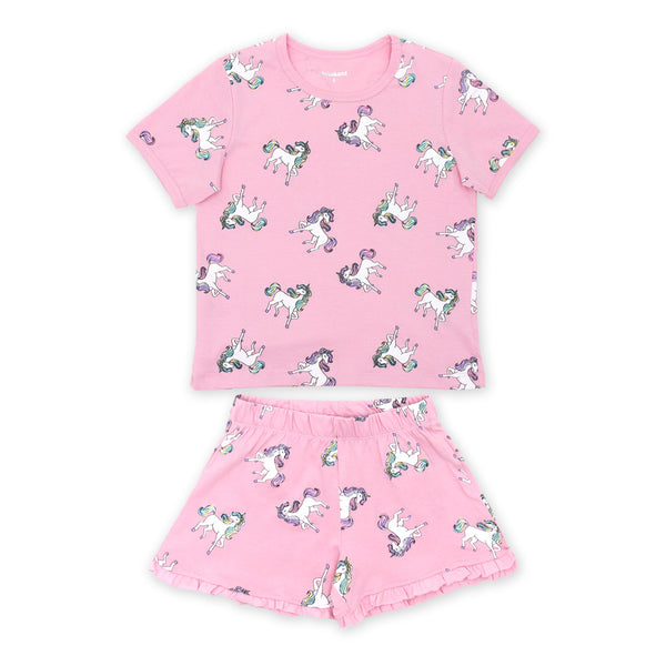 זוג פיג'מות חד קרן ורודה ולבנה בנות