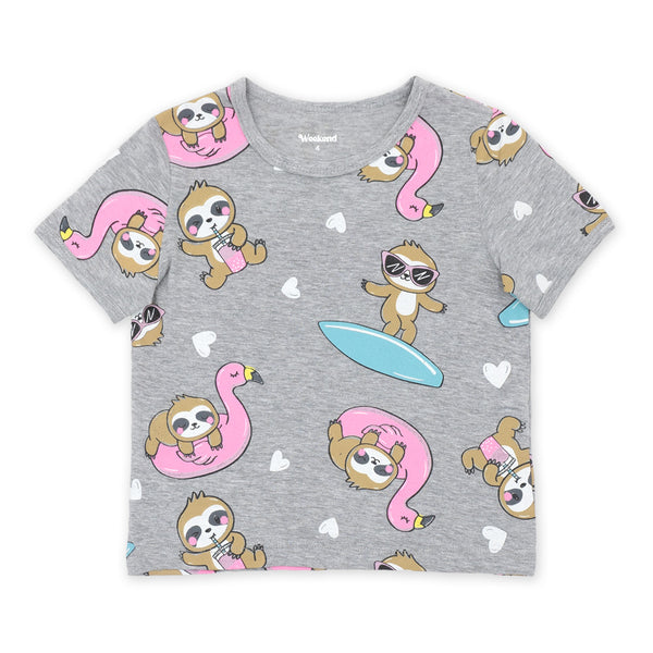 זוג פיג'מות עם הדפסי עצלנים בנות