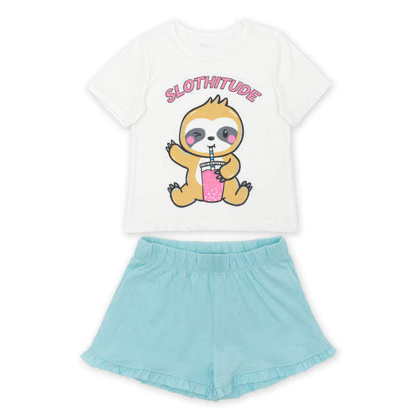 זוג פיג'מות עם הדפסי עצלנים בנות