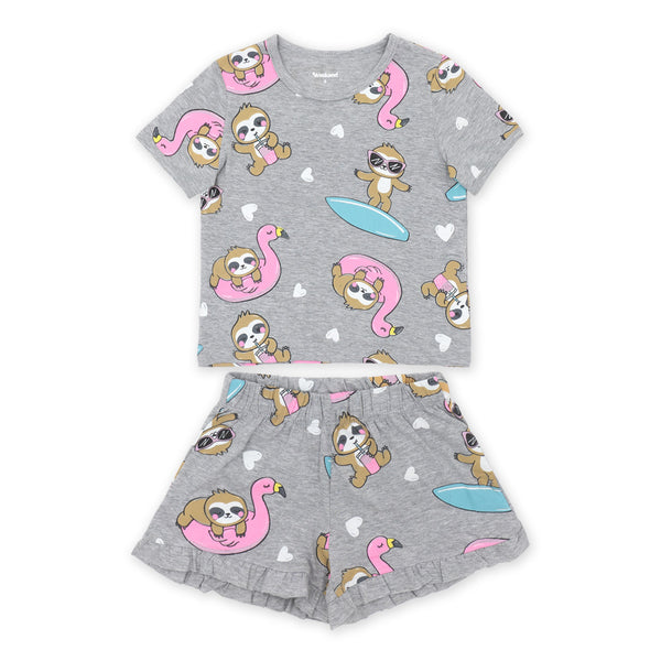 זוג פיג'מות עם הדפסי עצלנים בנות