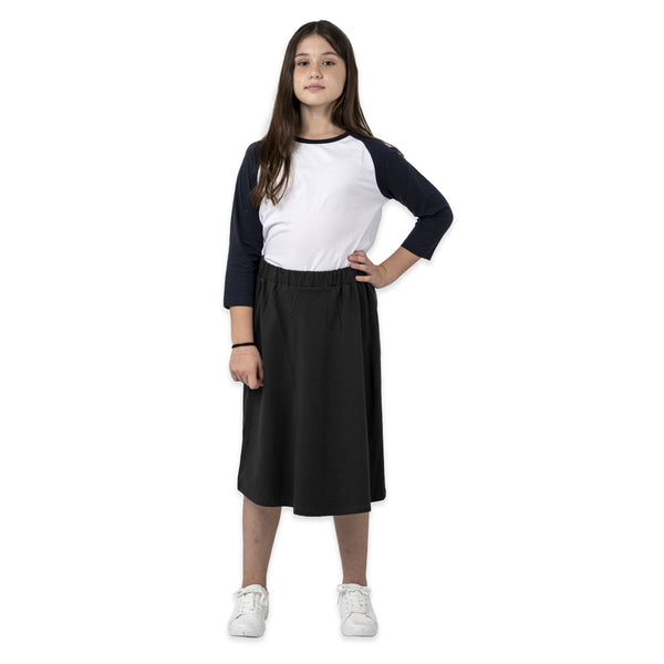 מארז 4 חצאיות ברך שחור-פלדה-כחול בנות 10-16