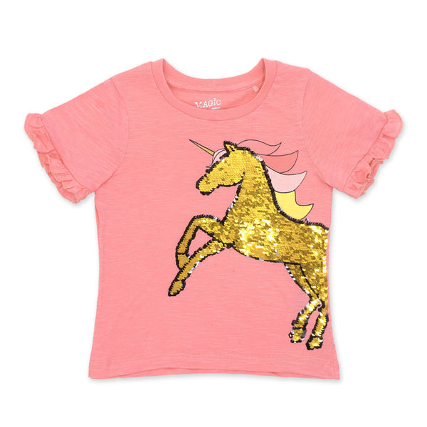 זוג חולצות ראפל חד קרן פייטים מתחלפים בנות