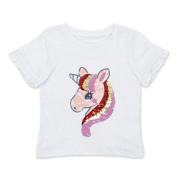 זוג חולצות ראפל חד קרן פייטים מתחלפים בנות