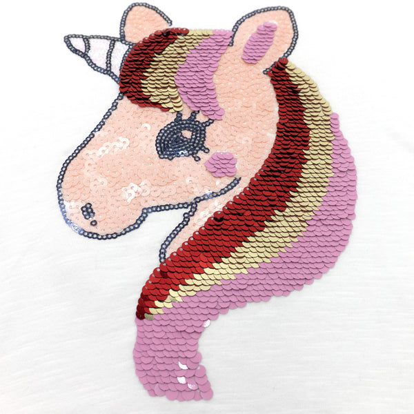 זוג חולצות ראפל חד קרן פייטים מתחלפים בנות