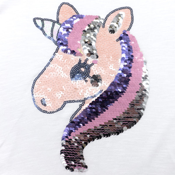 זוג חולצות ראפל חד קרן פייטים מתחלפים בנות