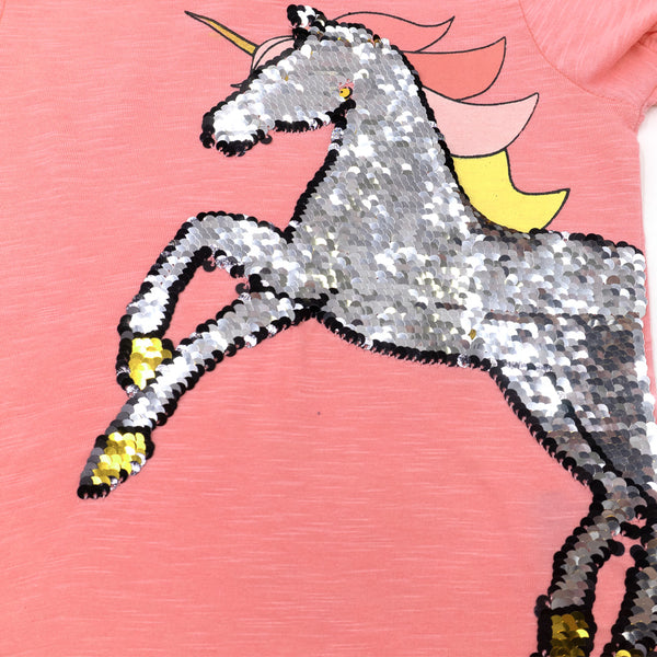 זוג חולצות ראפל חד קרן פייטים מתחלפים בנות