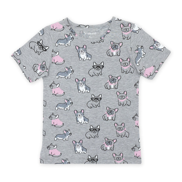 זוג פיג'מות בהדפסי בולדוגים בנות