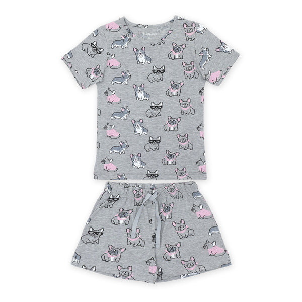 זוג פיג'מות בהדפסי בולדוגים בנות