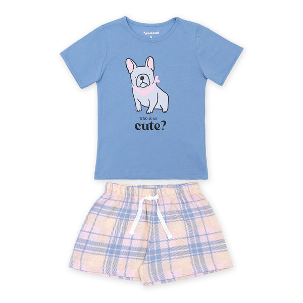 זוג פיג'מות בהדפסי בולדוגים בנות