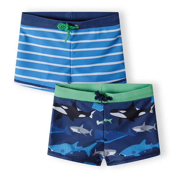 שני בגדי ים כחולים כרישים ופסים מינוטי תינוקות ופעוטים