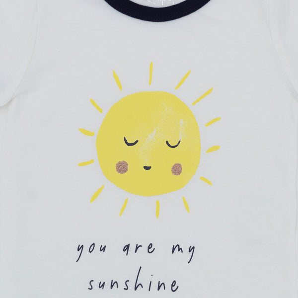 זוג חליפות טייץ צהוב-לבן הדפסי שמש תינוקות בנות