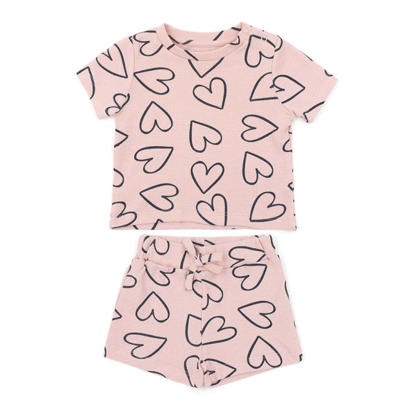 שתי פיג'מות ופל לבבות וסמיילי תינוקות ופעוטות בנות