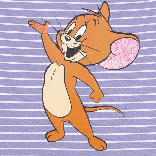 זוג חולצות טום וג'רי סגול-לבן תינוקות בנות