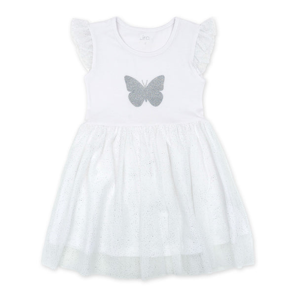 שמלת טול עם הדפס פרפר כסוף בנות