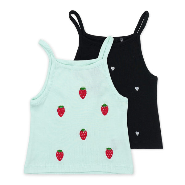 זוג גופיות ריב רקומות תותים ולבבות בנות